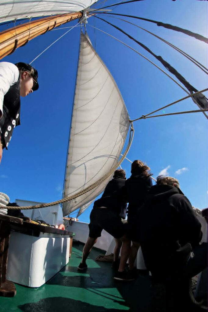 Traditional cutter manoeuvring in the Port of Nexø, Bornholm, during Advanced Ship Handling training