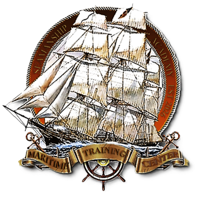 Seamanship Academy logo — ship's wheel and mast emblem