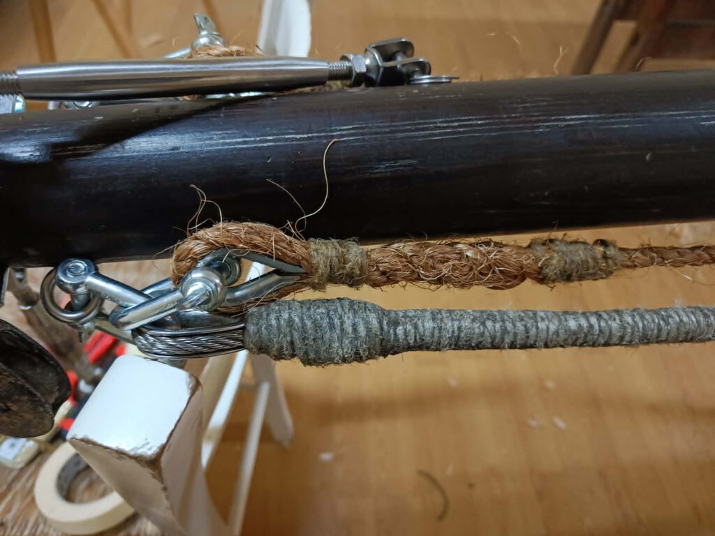 Entry-level marlinspike rigging practice aboard a traditional ship in Marstal, Denmark
