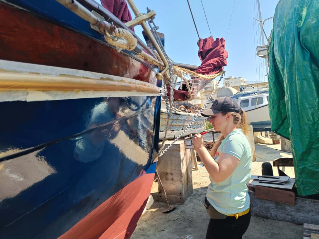 Traditional large wooden ship under restoration at Museumswerft Flensburg